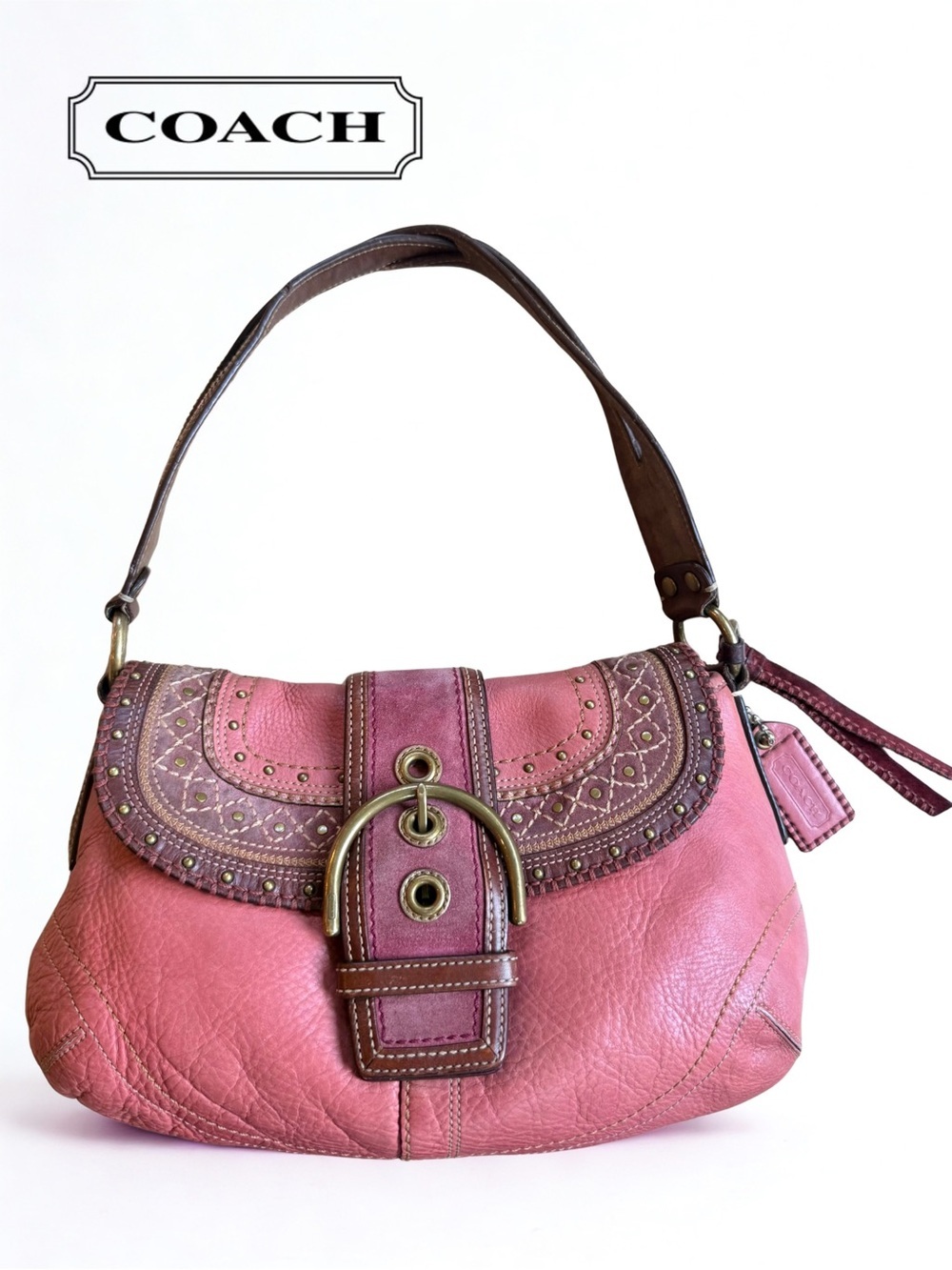 RARE Vintage Y2K Coach Pink Leather Studded Soho Shoulder Bag F10479